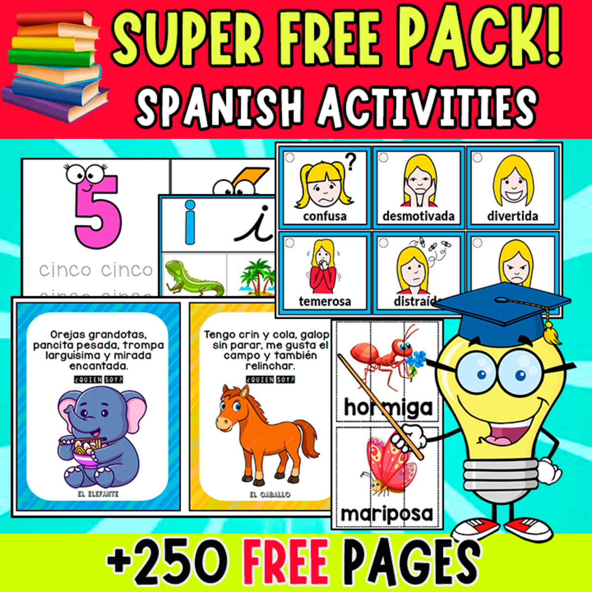 An educational teaching resource from EDITORIAL LAURA EDUCA entitled SUPER FREE PACK | SPANISH ACTIVITIES | +250 PAGES downloadable at Teach Simple.