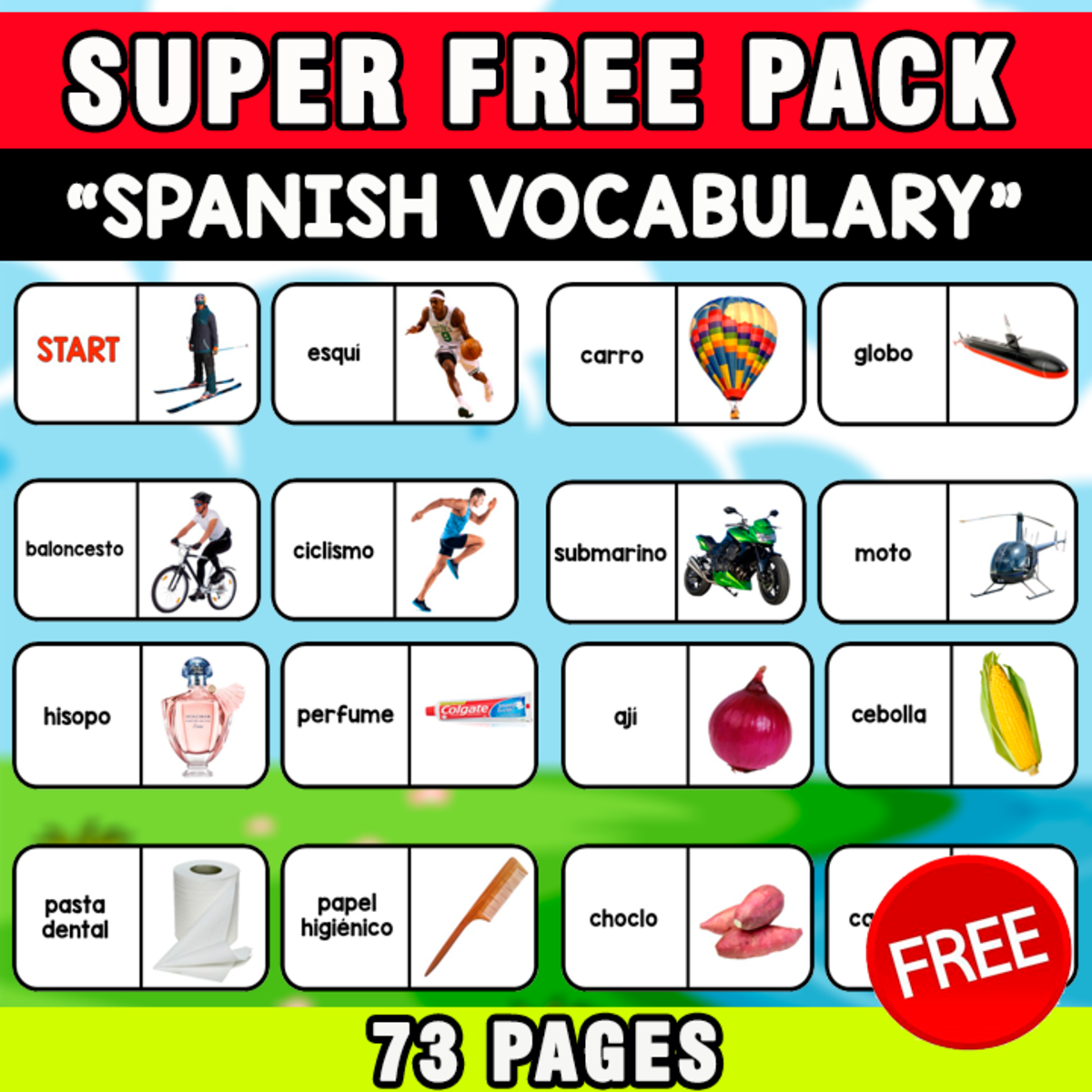 An educational teaching resource from EDITORIAL LAURA EDUCA entitled SUPER FREE PACK | SPANISH VOCABULARY | 73 PAGES downloadable at Teach Simple.