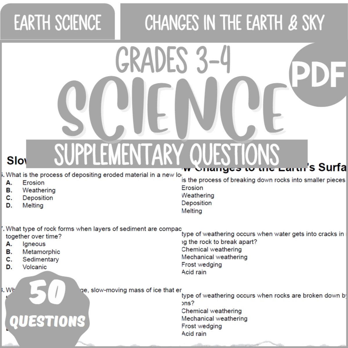 An educational teaching resource from Cored Education entitled Supplementary Materials for Changes in the Earth and Sky (PDF) downloadable at Teach Simple.