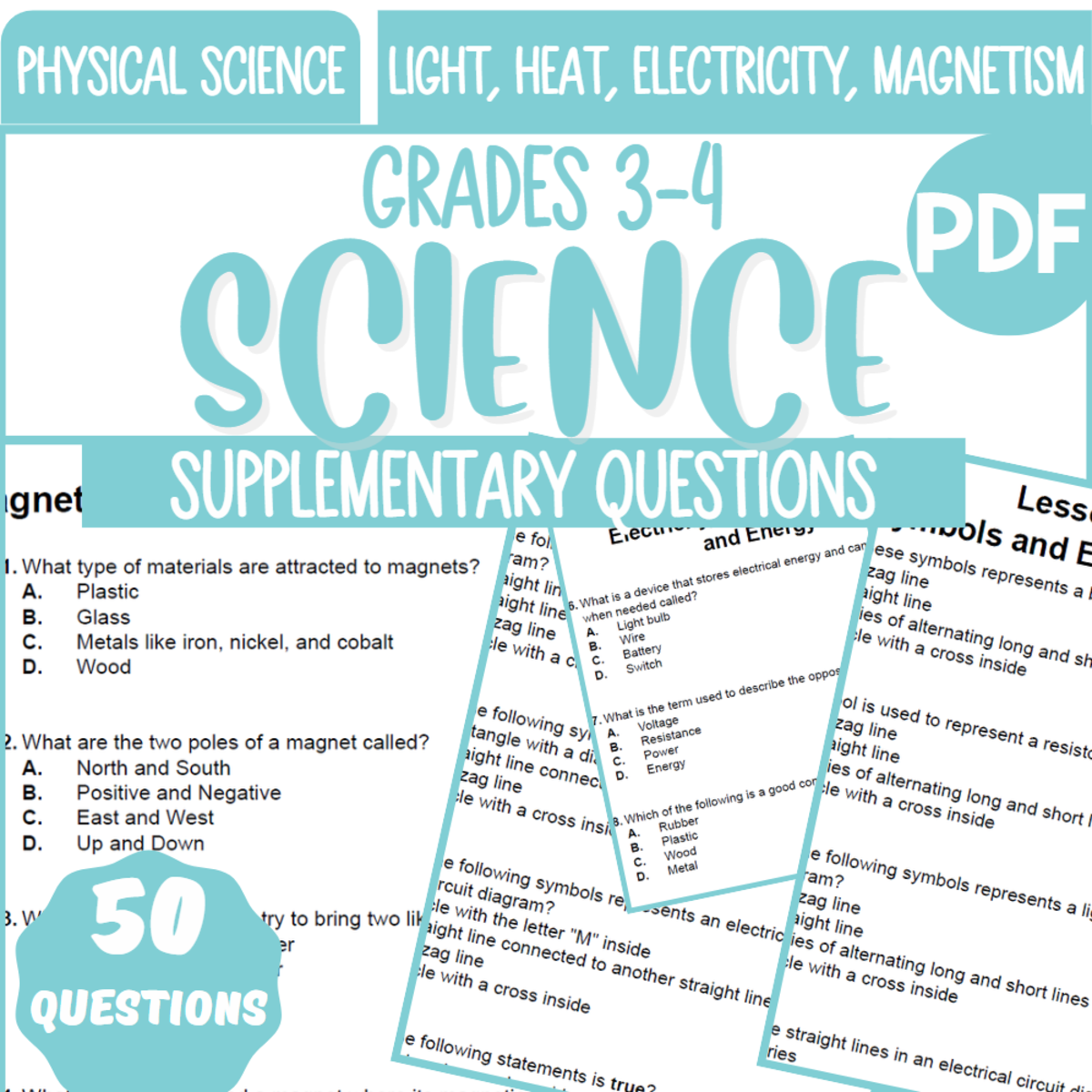 An educational teaching resource from Cored Education entitled Supplementary Materials for Light Heat Electricity Magnetism (PDF) downloadable at Teach Simple.