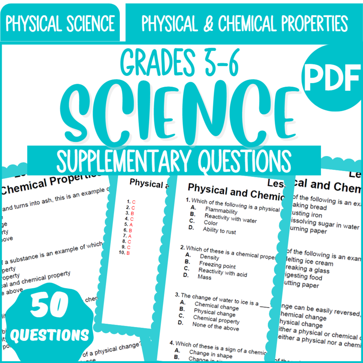 An educational teaching resource from Cored Education entitled Supplementary Materials for Physical and Chemical Properties (PDF) downloadable at Teach Simple.