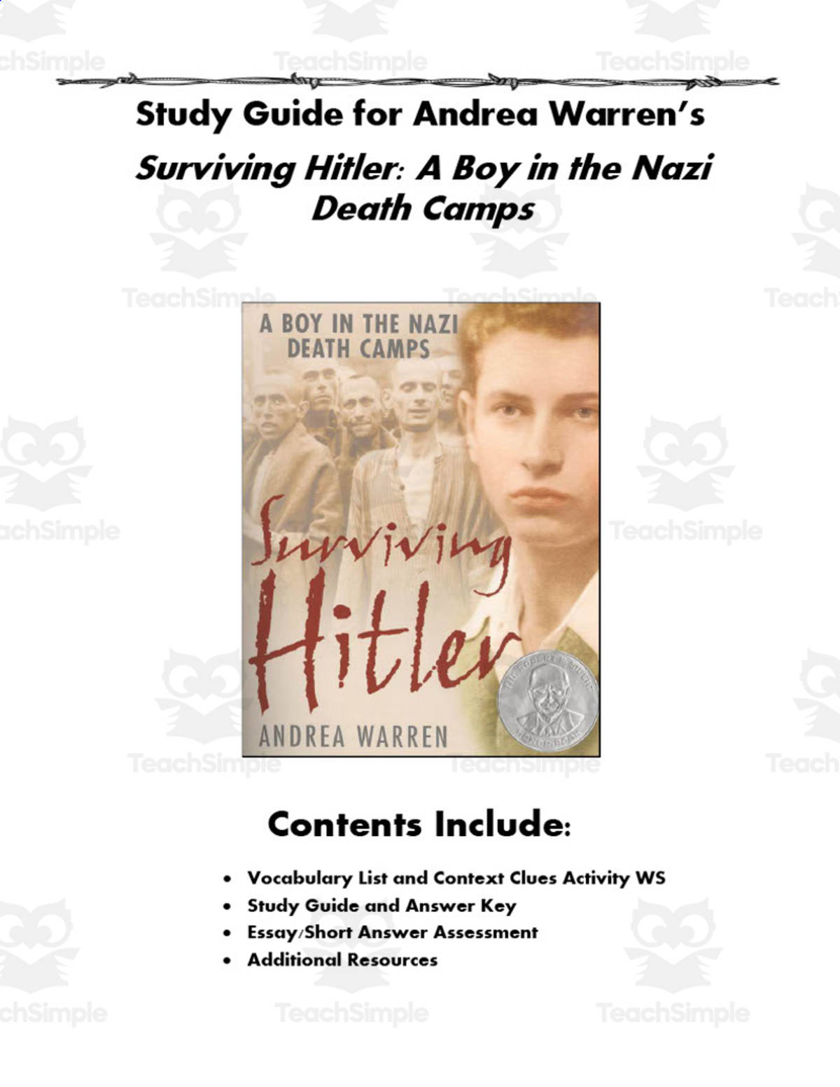 An educational teaching resource from Time Thrifty Teacher entitled Surviving Hitler: A Boy in the Nazi Death Camps | Reading Study Guide downloadable at Teach Simple.