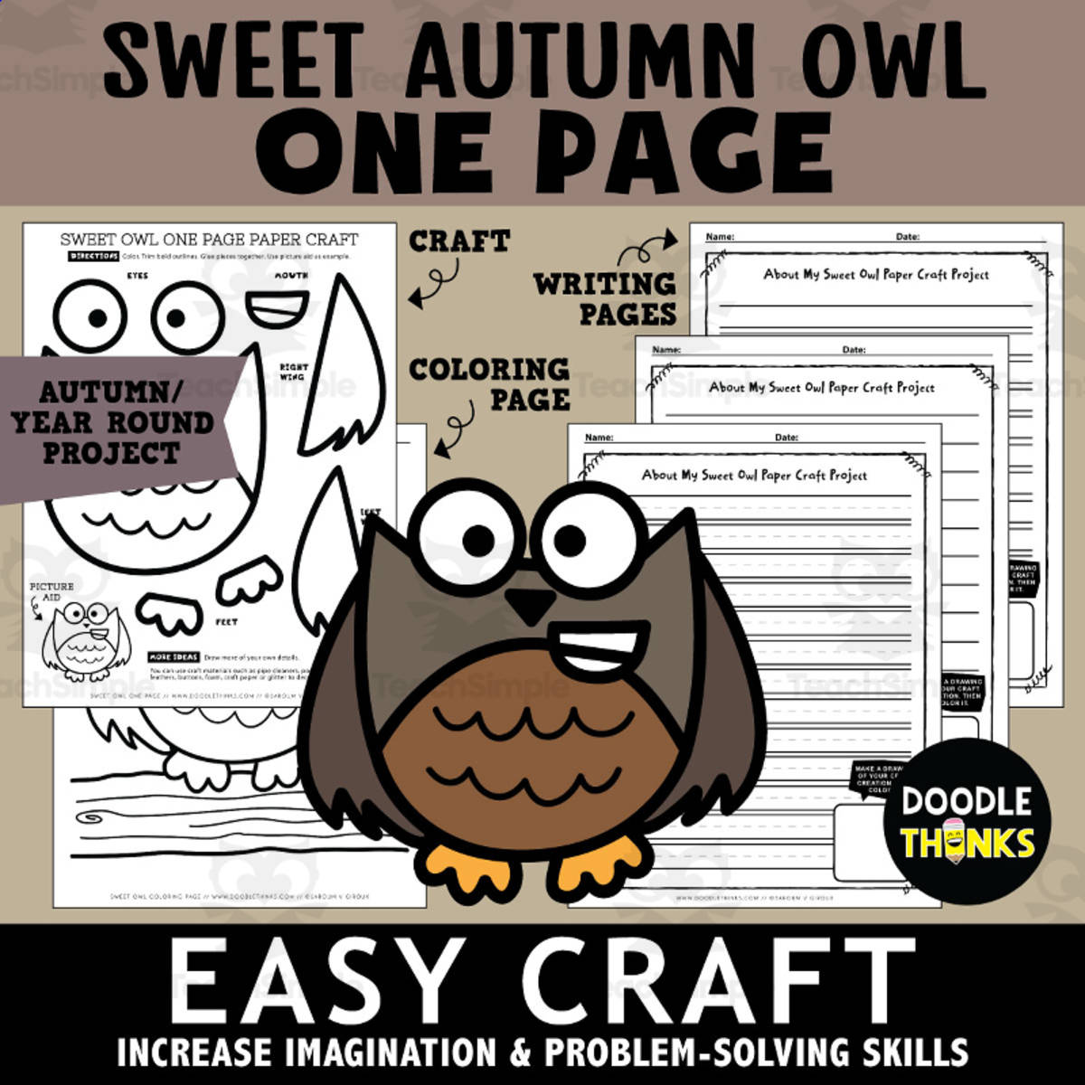 An educational teaching resource from Doodle Thinks entitled Sweet Owl One Page Paper Craft Activities | Animal or Bird Theme downloadable at Teach Simple.