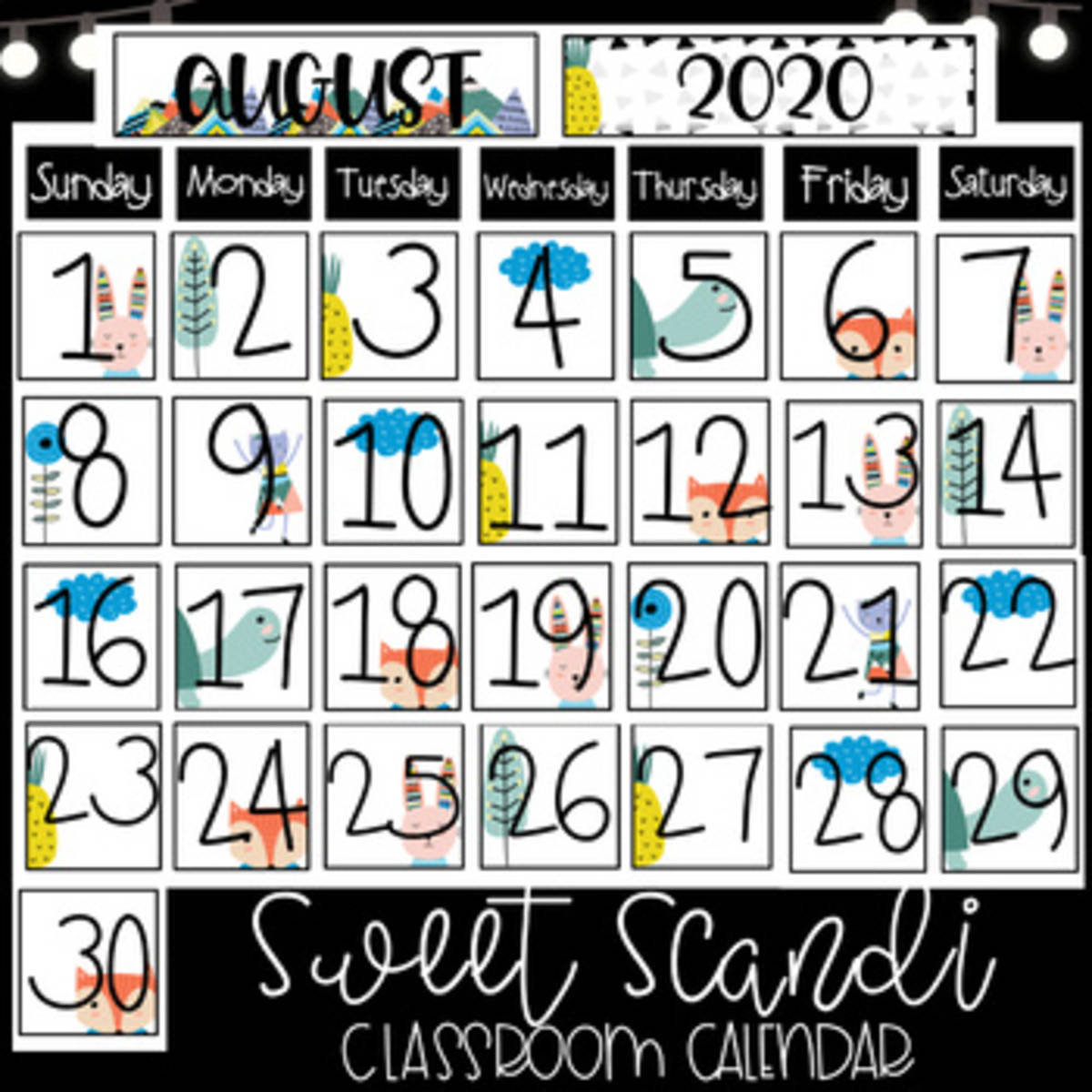 An educational teaching resource from The Simplistic Teacher entitled Sweet Scandinavian Modern Classroom Calendar downloadable at Teach Simple.