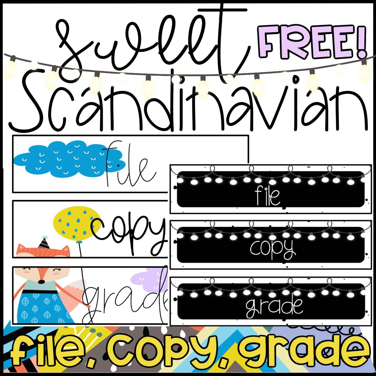 An educational teaching resource from The Simplistic Teacher entitled Sweet Scandinavian Modern Classroom File, Copy, Grade Labels downloadable at Teach Simple.