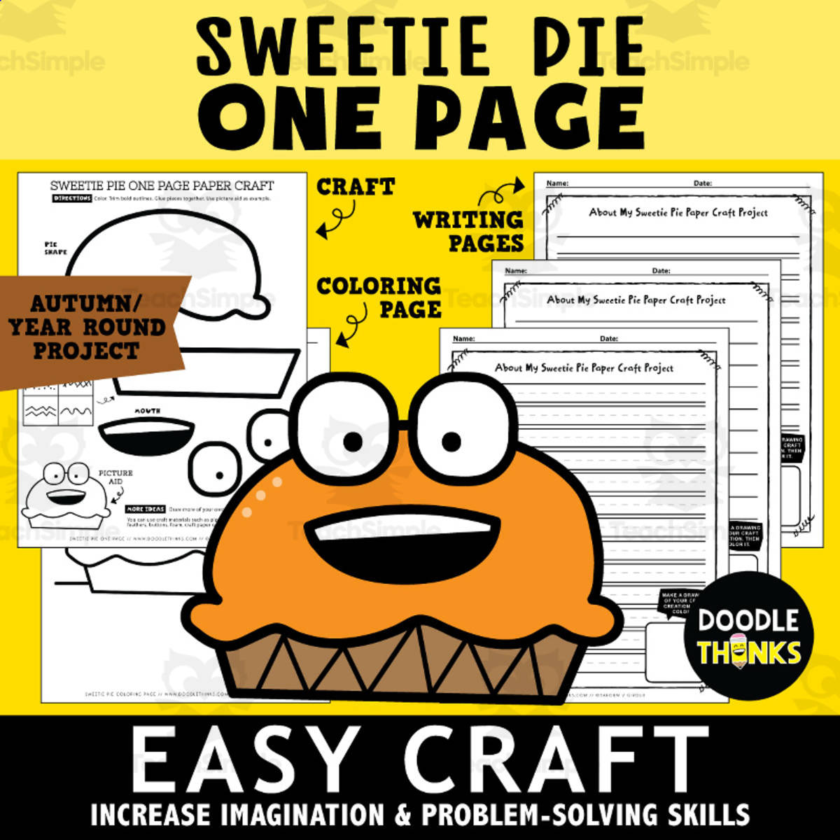 An educational teaching resource from Doodle Thinks entitled Sweetie Pie One Page Paper Craft Activities downloadable at Teach Simple.