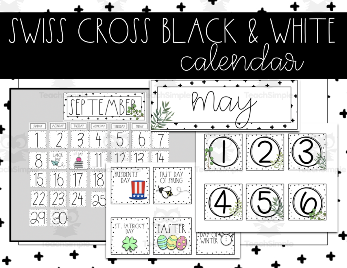 An educational teaching resource from SchoolingSara entitled Swiss Cross Calendar downloadable at Teach Simple.