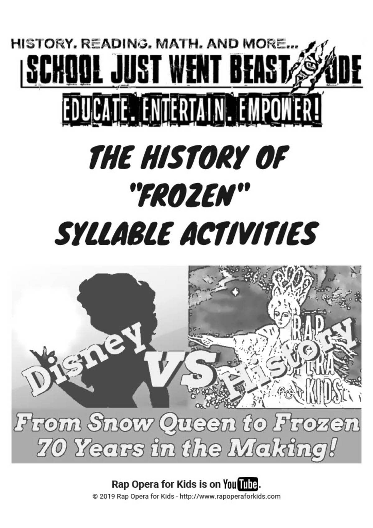 An educational teaching resource from Rap Opera for Kids! entitled Syllable Activities: The History of "Frozen" | Passage with Questions downloadable at Teach Simple.