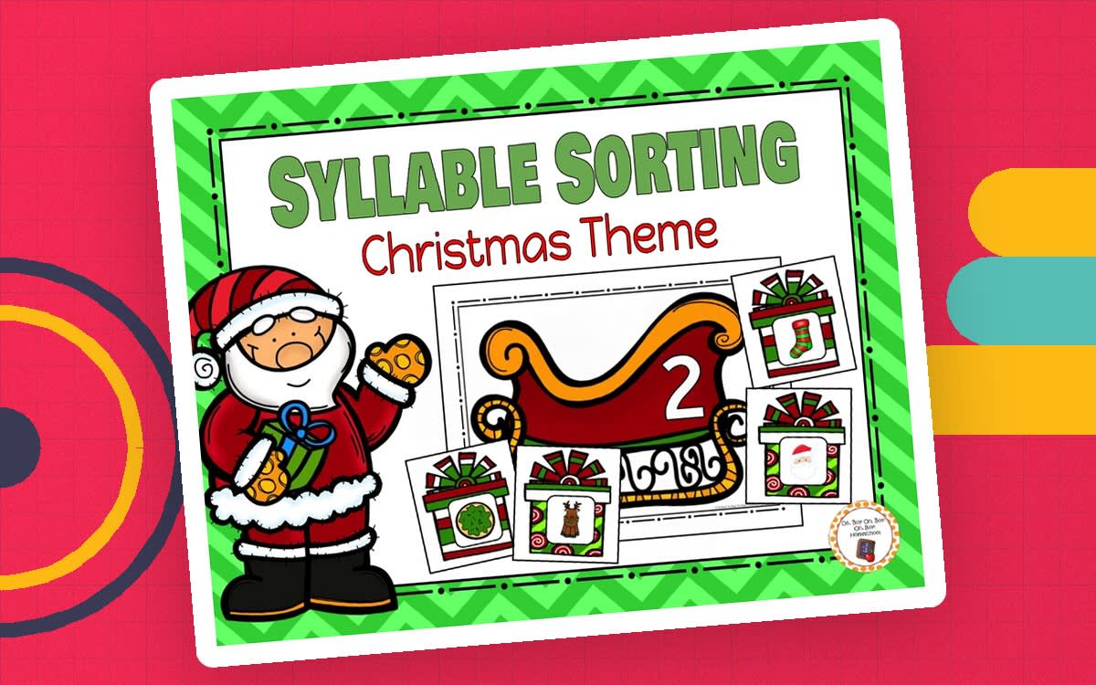 An educational teaching resource from Oh Boy Homeschool entitled Syllable Sorting - Christmas Theme downloadable at Teach Simple.