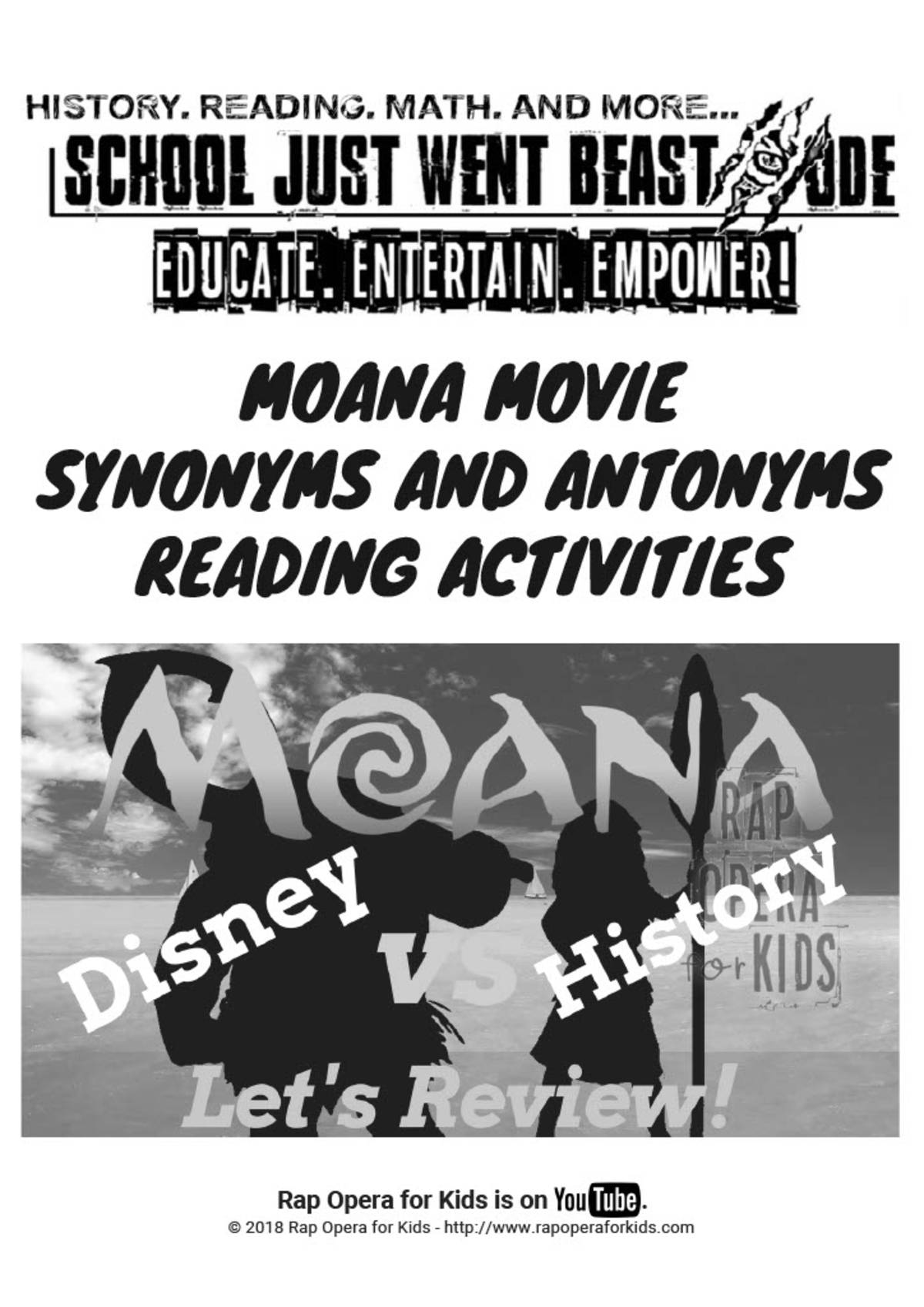An educational teaching resource from Rap Opera for Kids! entitled Synonyms and Antonyms Activities: Moana Movie | Passage with Questions downloadable at Teach Simple.