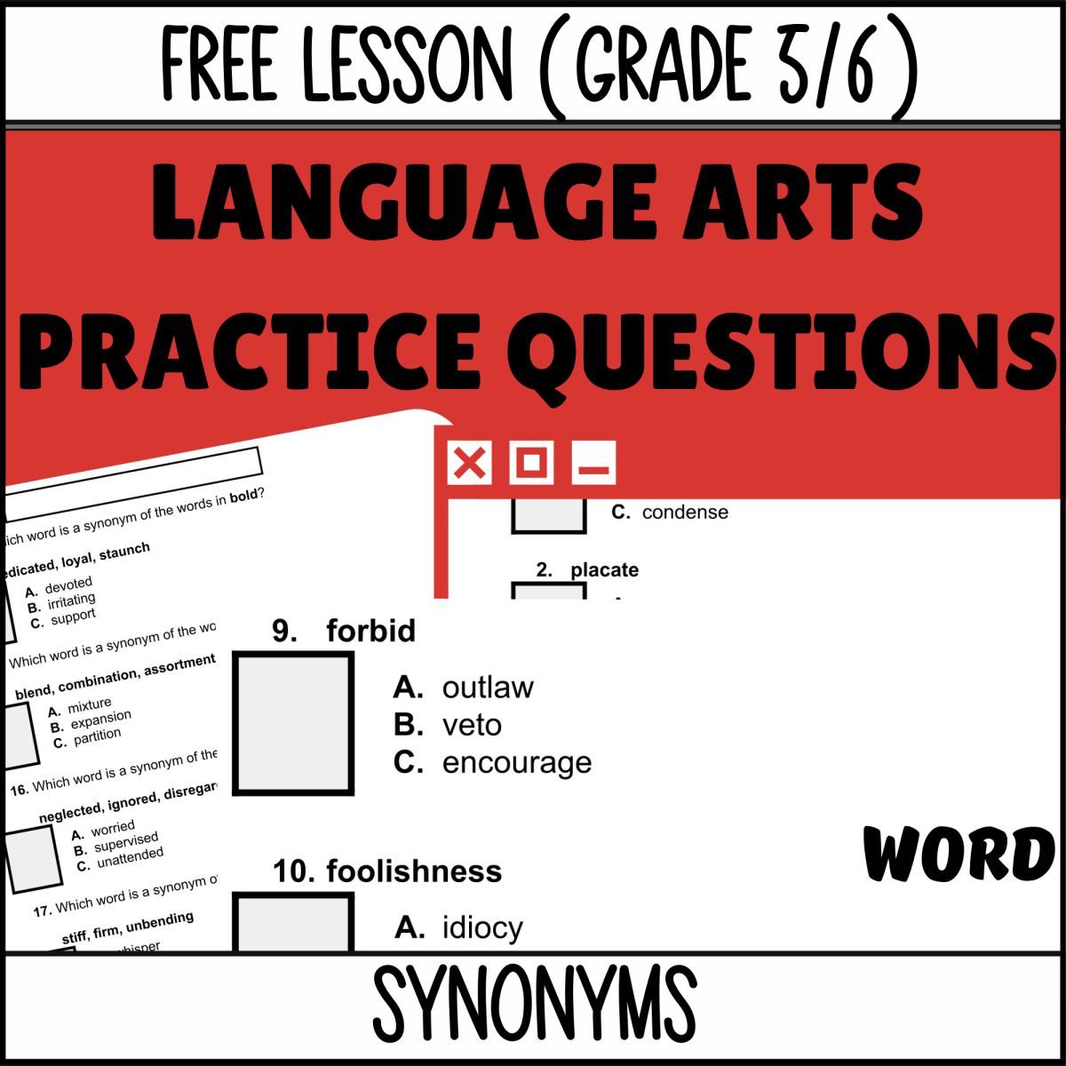 An educational teaching resource from Cored Education entitled Synonyms Sample Lesson - Vocabulary Grade 5-6 (Word) downloadable at Teach Simple.