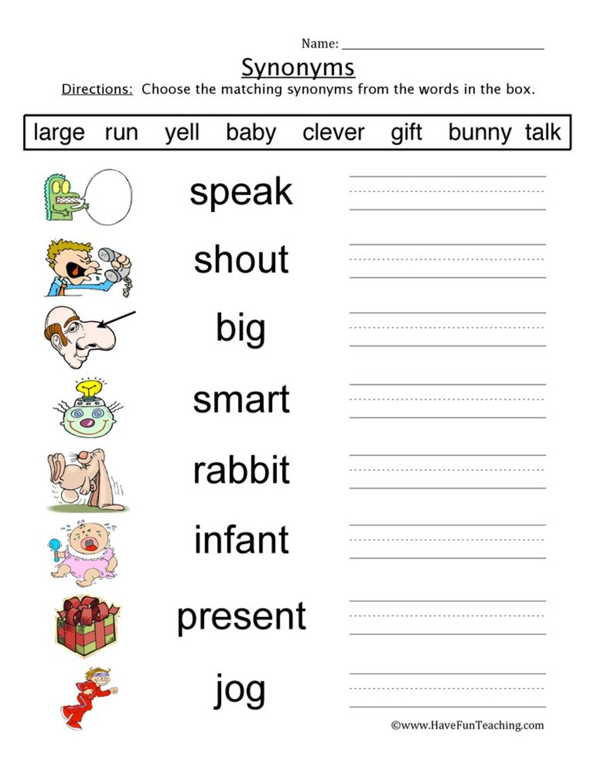 An educational teaching resource from Have Fun Teaching entitled Synonyms Word Bank Worksheet downloadable at Teach Simple.
