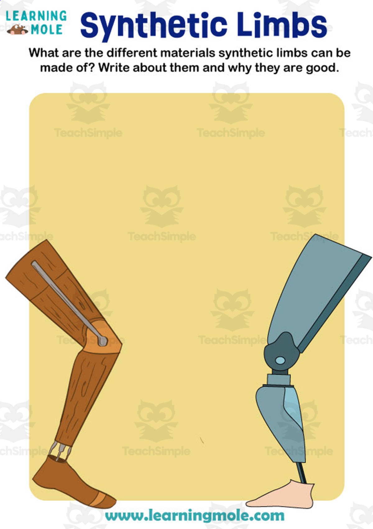 An educational teaching resource from Educational Voice entitled Synthetic Limbs Activity downloadable at Teach Simple.