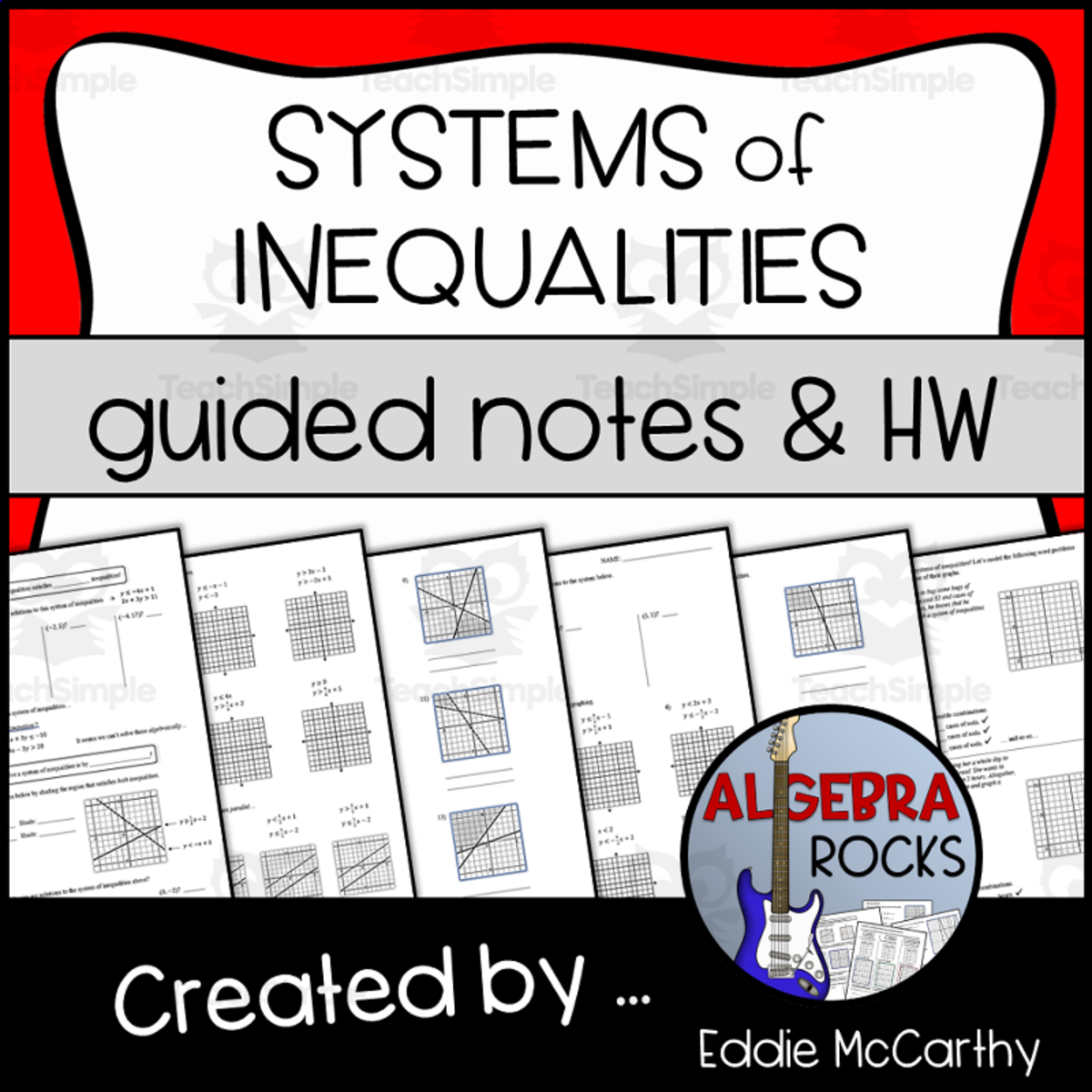 An educational teaching resource from Eddie McCarthy entitled Systems of Inequalities Guided Notes + Homework Set downloadable at Teach Simple.