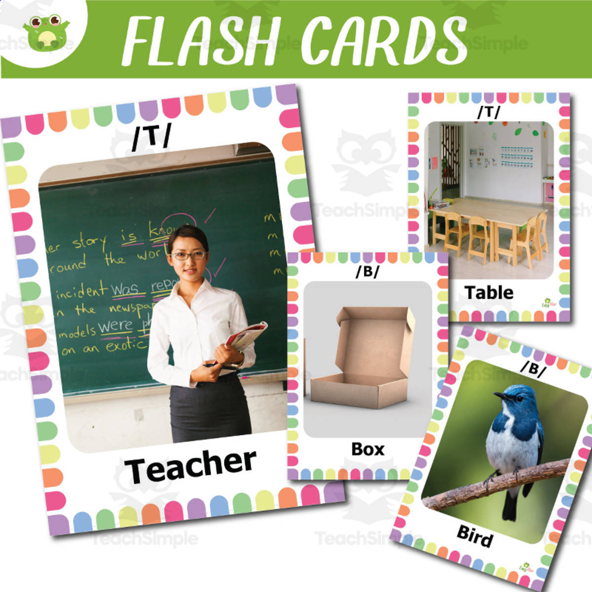 An educational teaching resource from EasyHop entitled /T/ & /B/ Sound Words Vocabulary Flashcards with real photos downloadable at Teach Simple.
