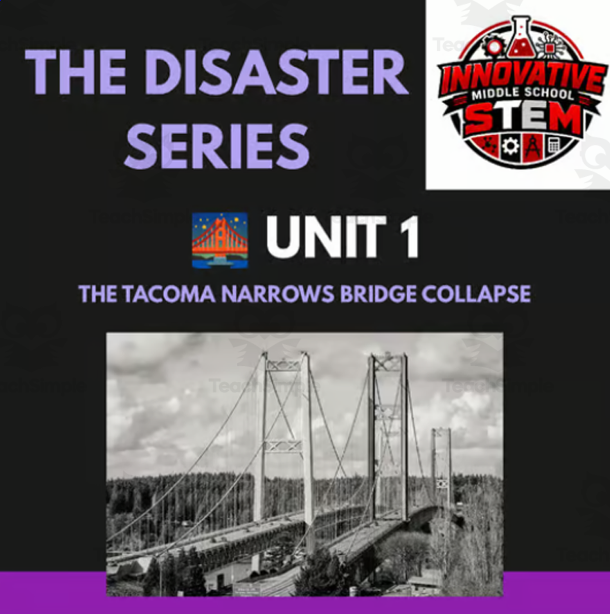 An educational teaching resource from Innovative Middle School STEM entitled Tacoma Narrows Bridge STEM Case Study Packet downloadable at Teach Simple.