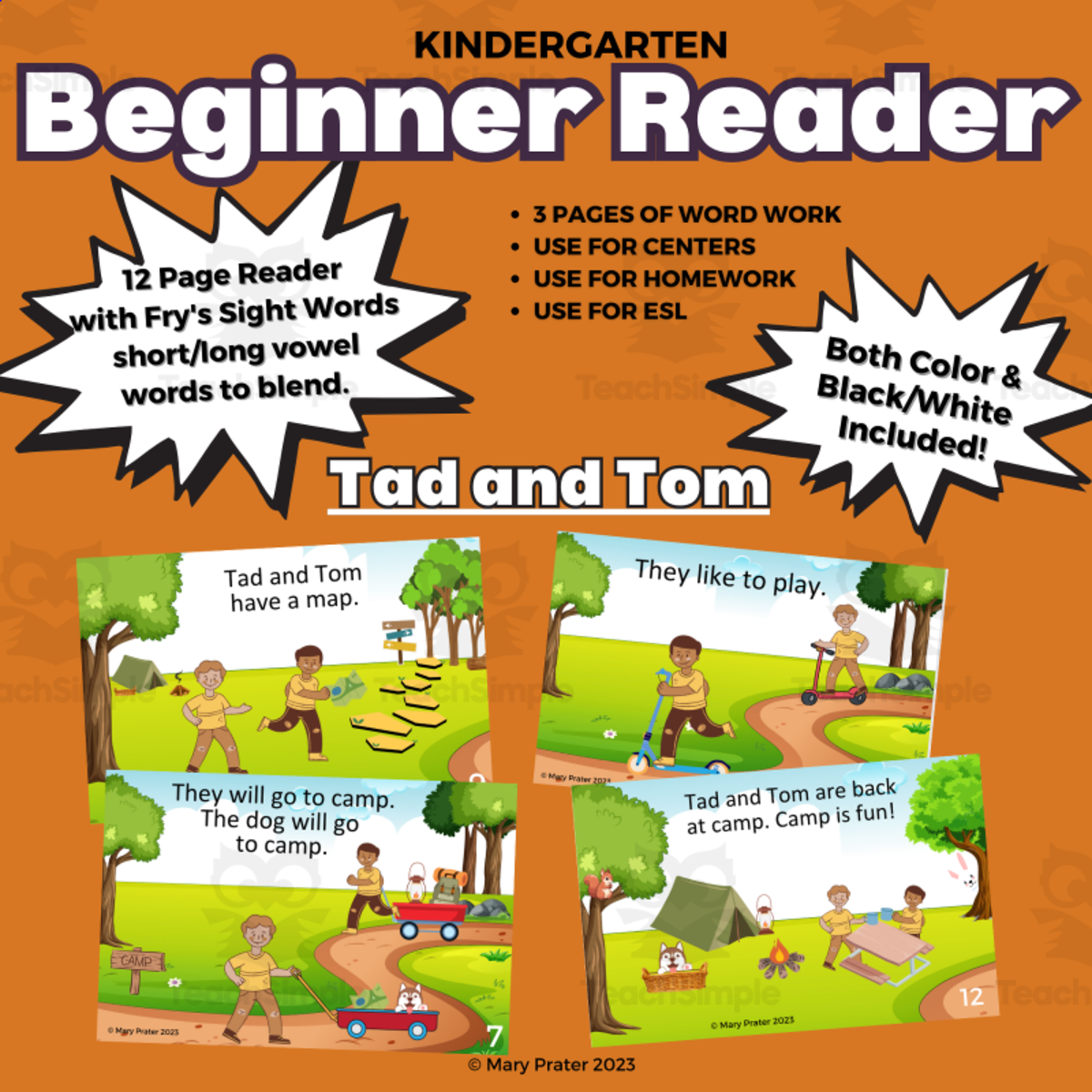 An educational teaching resource from The Kinder Lady entitled Tad and Tom: Beginner Reader - Fry Sight Words downloadable at Teach Simple.