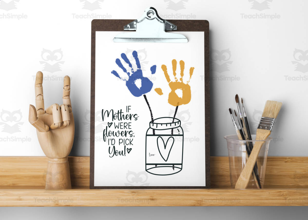 An educational teaching resource from Forever June Digital Design entitled Mother's Day Handprint Craft – Mason Jar Flower Gift downloadable at Teach Simple.