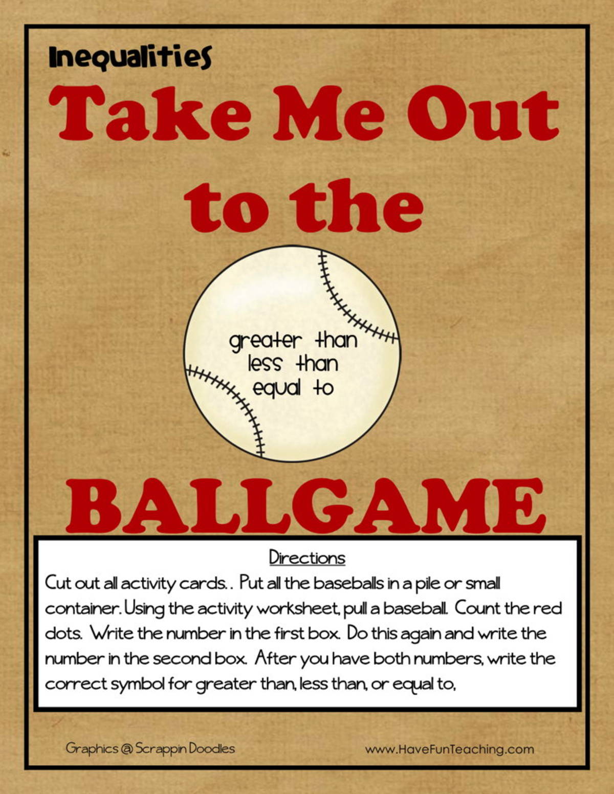 An educational teaching resource from Have Fun Teaching entitled Take Me Out to the Ballgame Inequalities Activity downloadable at Teach Simple.