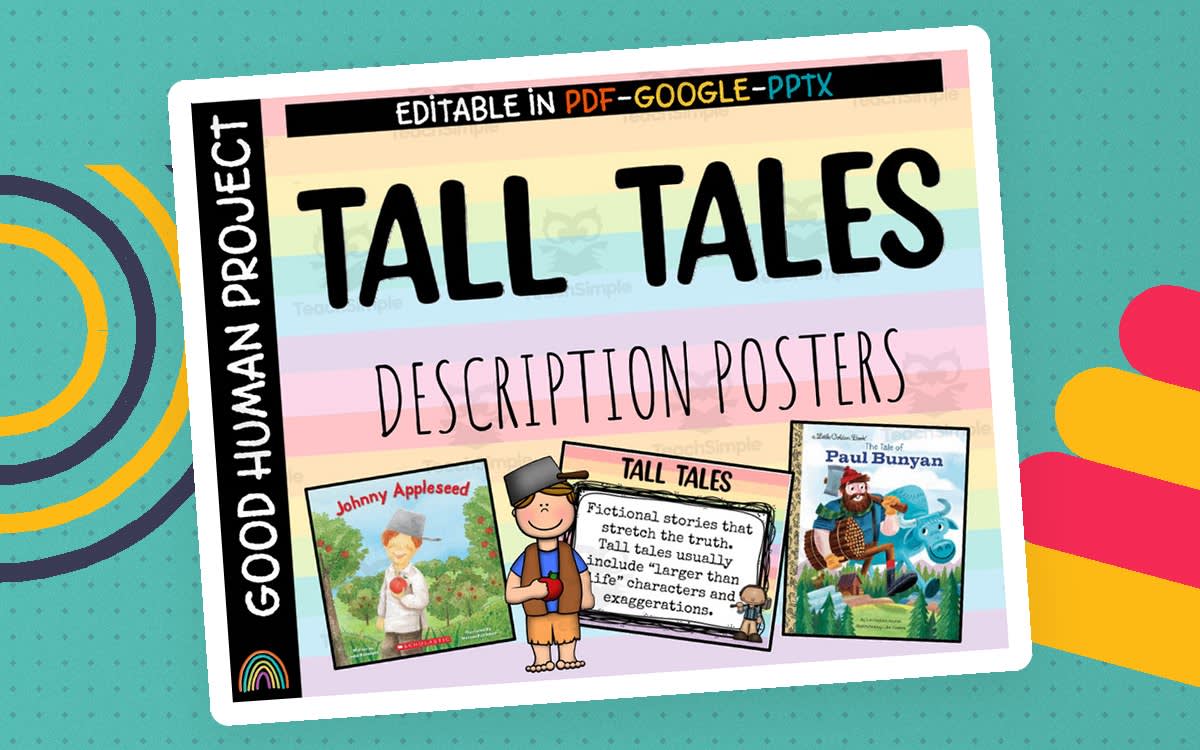 An educational teaching resource from Good Human Project entitled Tall Tale Description Posters – Genre Reference downloadable at Teach Simple.