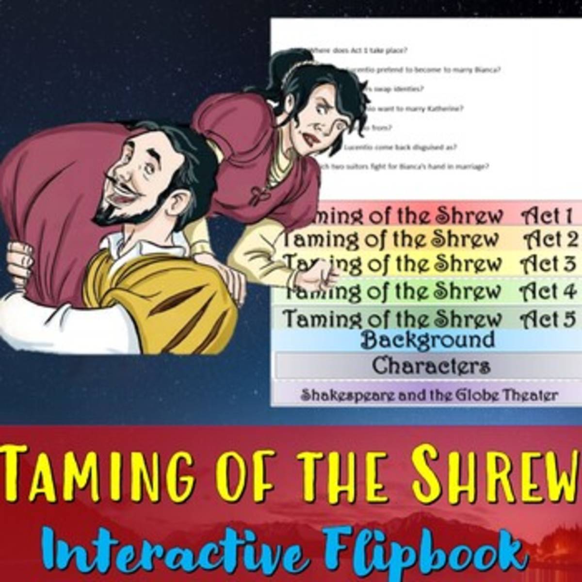 An educational teaching resource from Educate and Create entitled Taming of the Shrew Interactive Flipbook downloadable at Teach Simple.