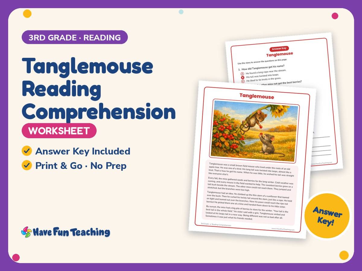 Tanglemouse Reading Comprehension Worksheet – 3rd Grade Practice preview