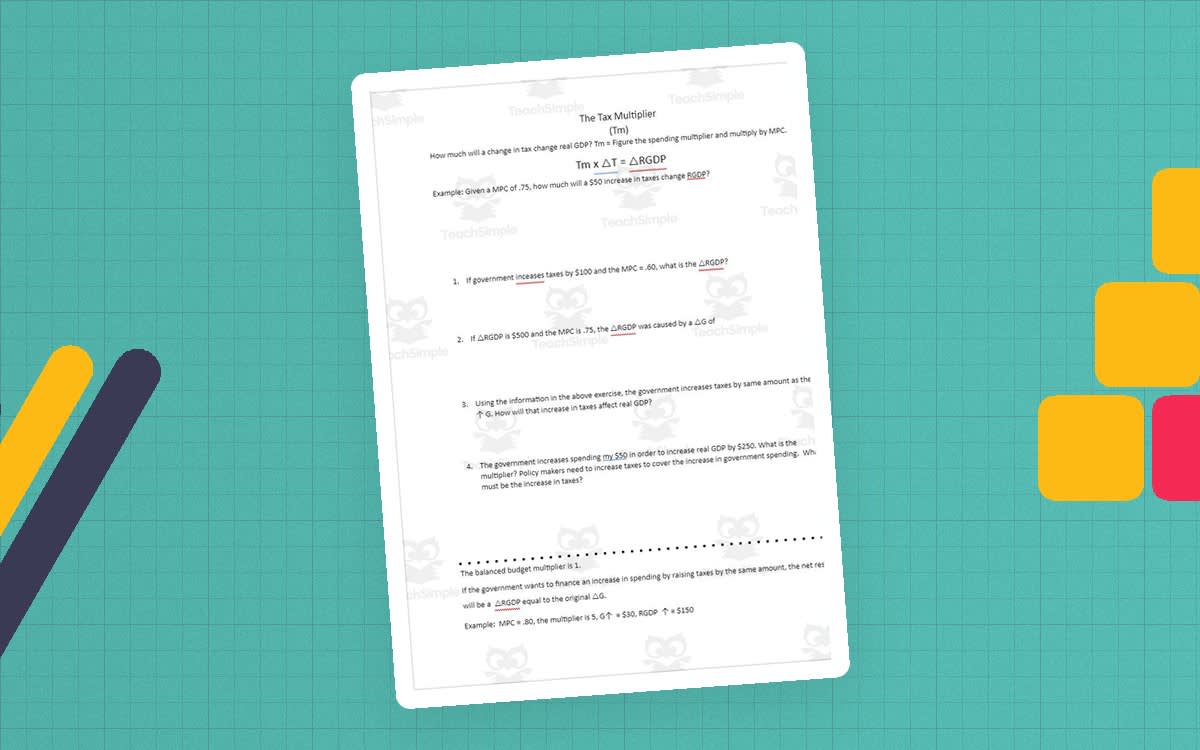 An educational teaching resource from Rose Molina entitled Tax Multiplier Practice downloadable at Teach Simple.