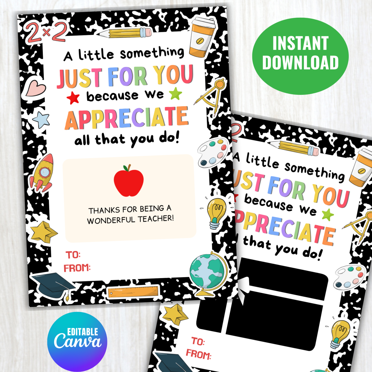 An educational teaching resource from screenzro entitled Teacher appreciation gift card holder | End of the Year Teacher Thank downloadable at Teach Simple.