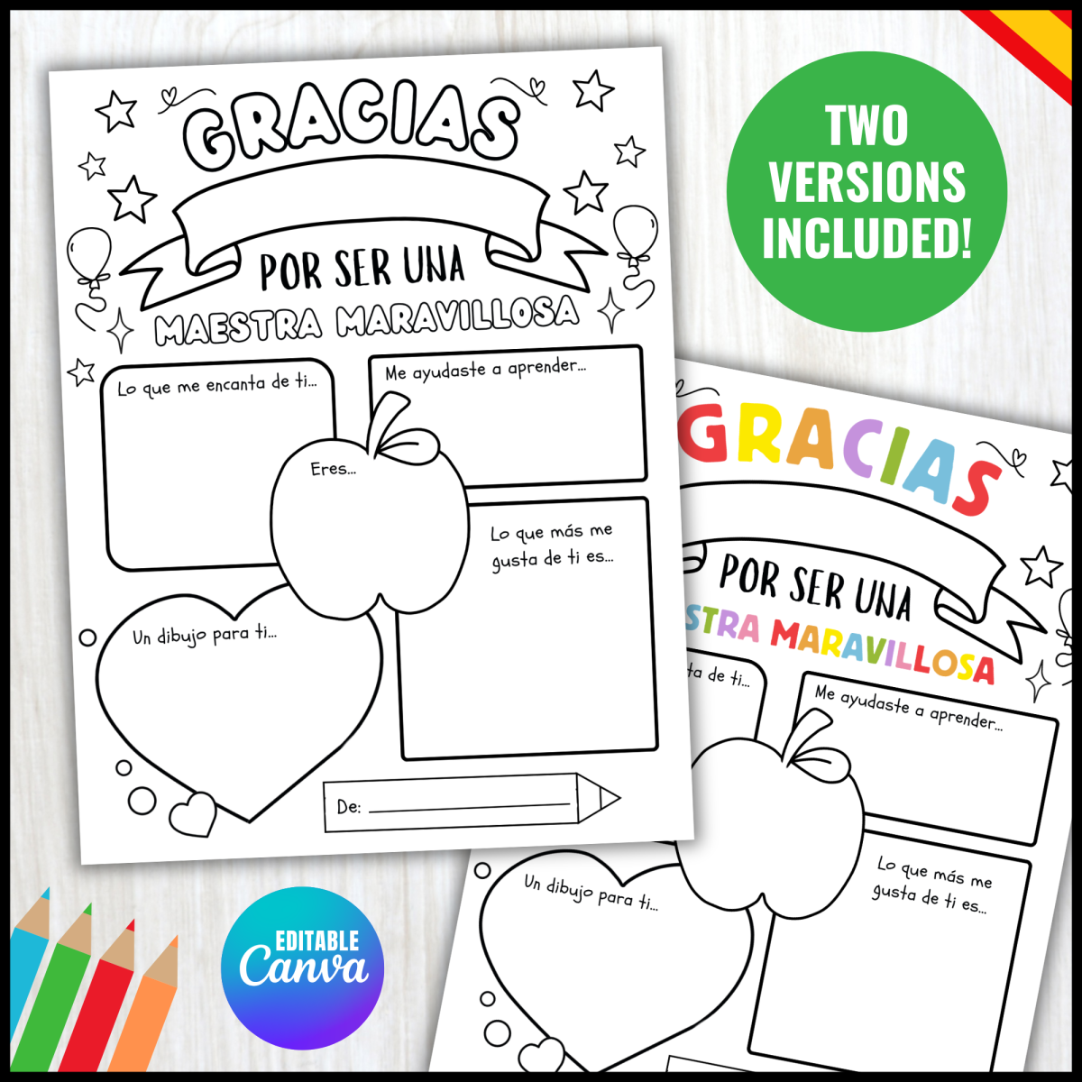 An educational teaching resource from screenzro entitled Teacher Appreciation Week Printable Spanish Thank You Gift downloadable at Teach Simple.