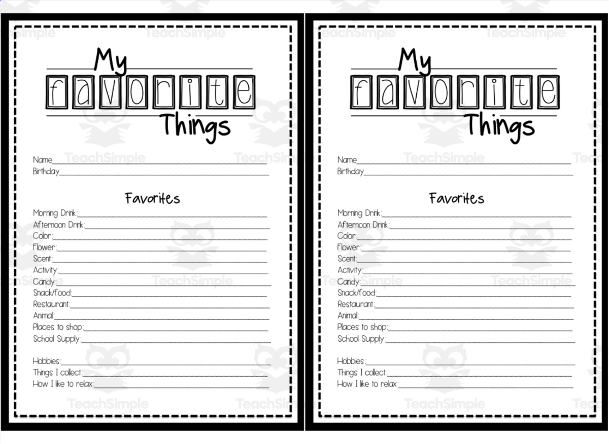 An educational teaching resource from Tpete's Supply Store entitled Teacher Favorite Things Form – Staff Appreciation downloadable at Teach Simple.