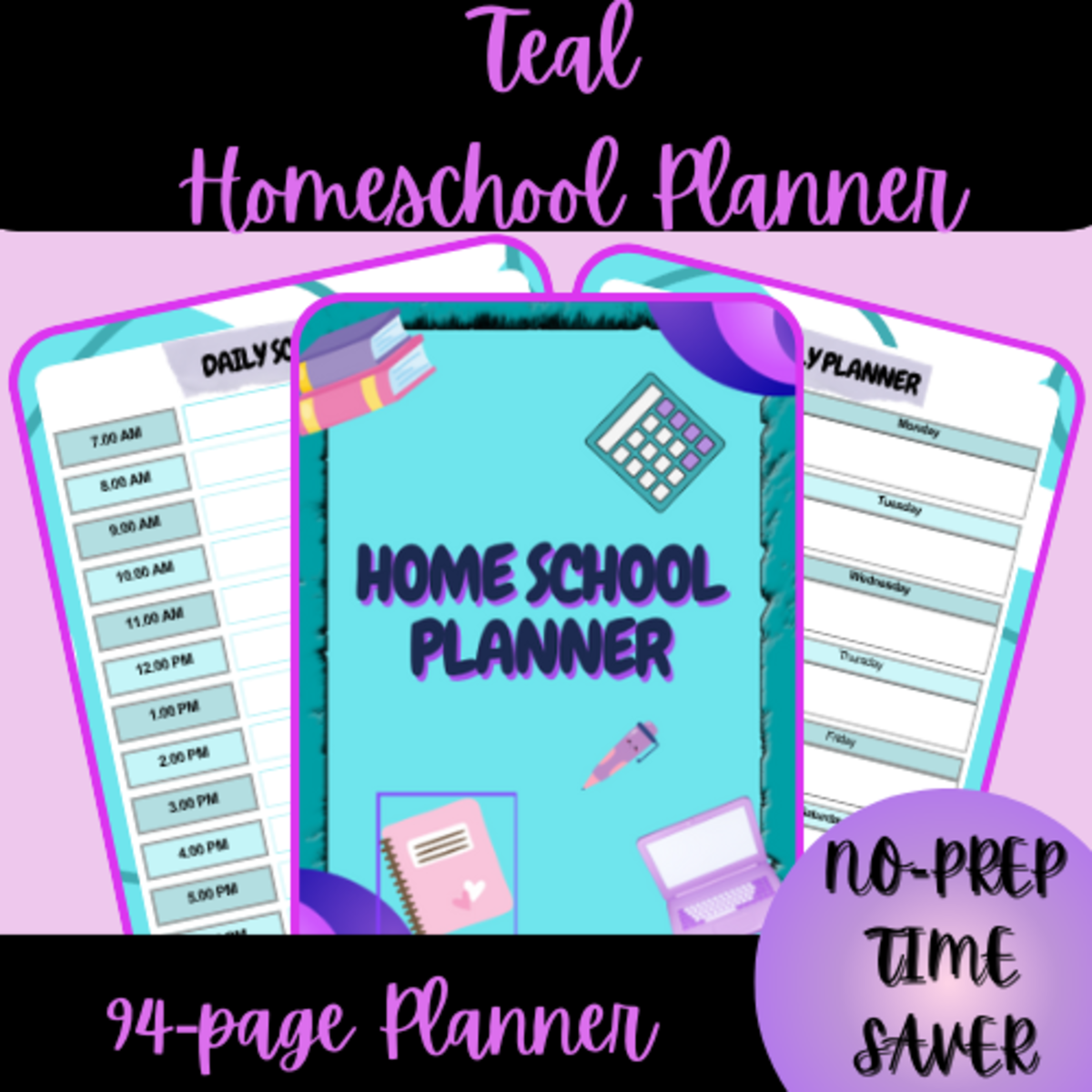An educational teaching resource from Homeschool with Big Easy Homeschooling Mom entitled Teal Homeschool Planner (90+ pages) downloadable at Teach Simple.
