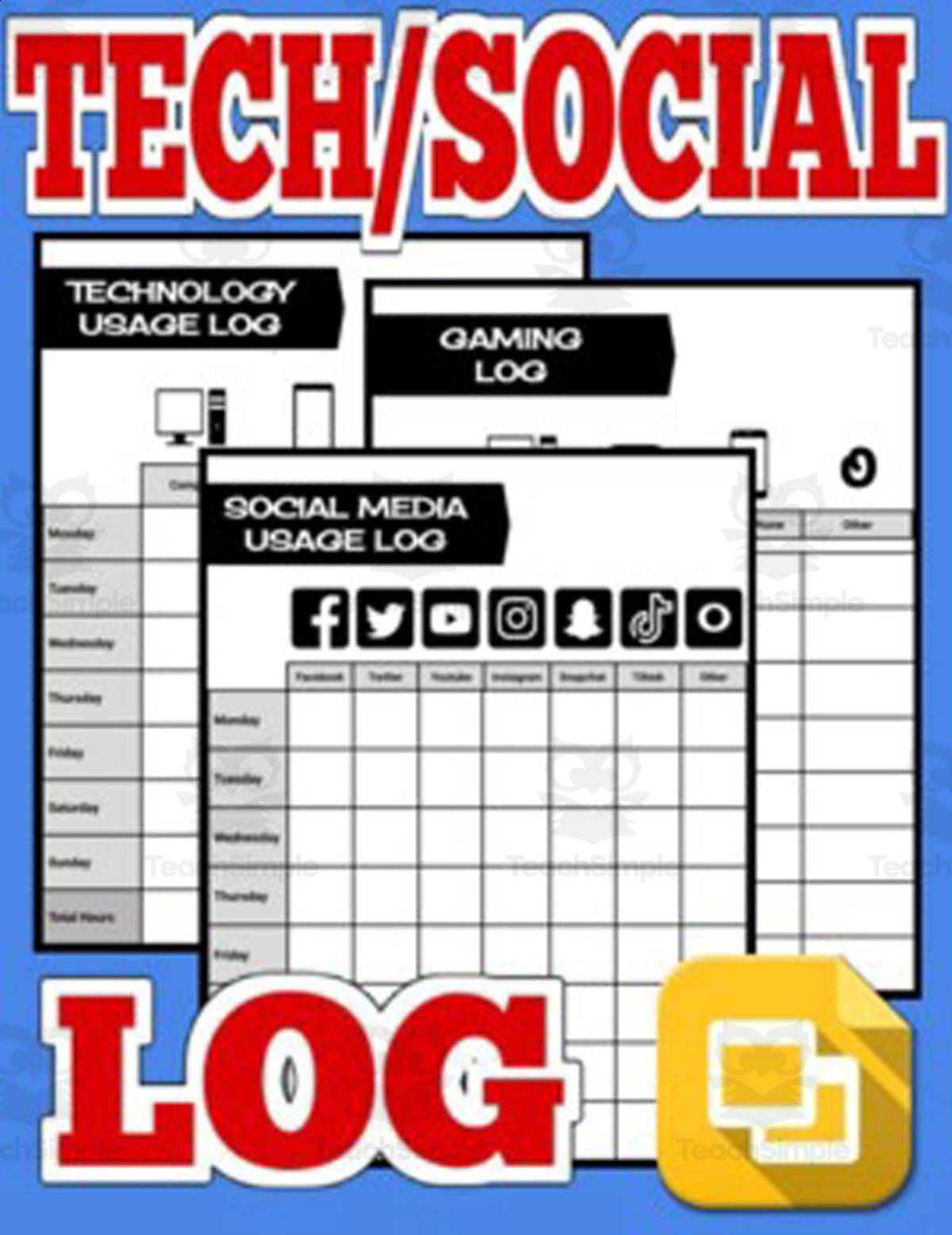 An educational teaching resource from Roombop entitled Technology & Social Media Log (Editable Google Slides) downloadable at Teach Simple.