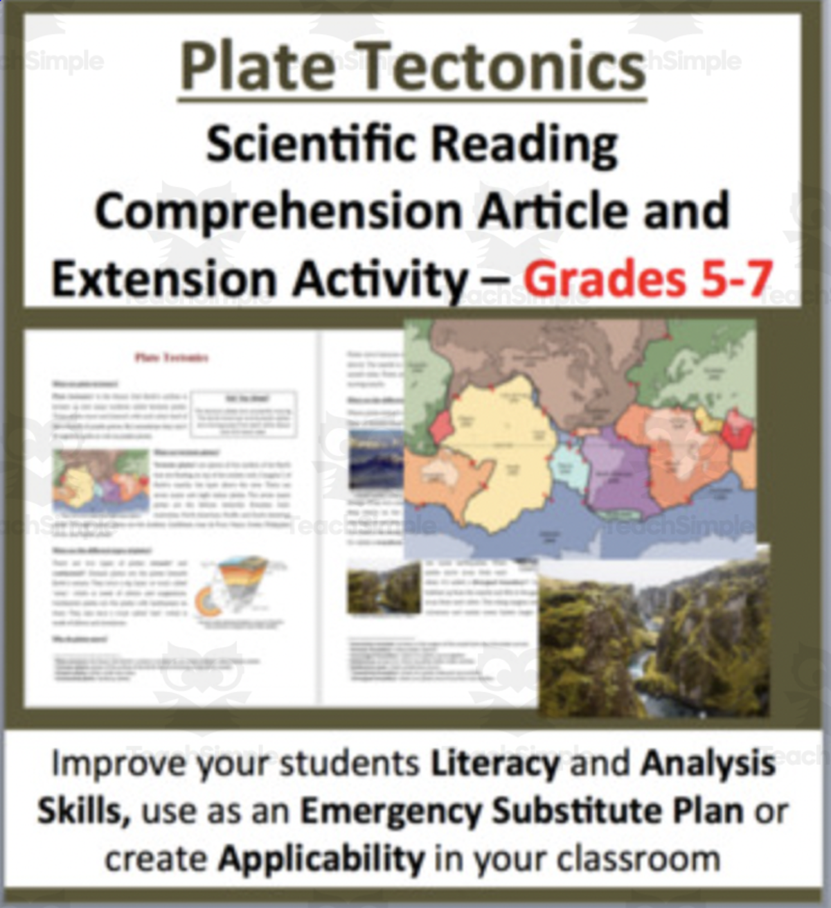 An educational teaching resource from Teach With Fergy entitled Tectonic Plates - Digital Science Reading Article - Grades 5-7 downloadable at Teach Simple.