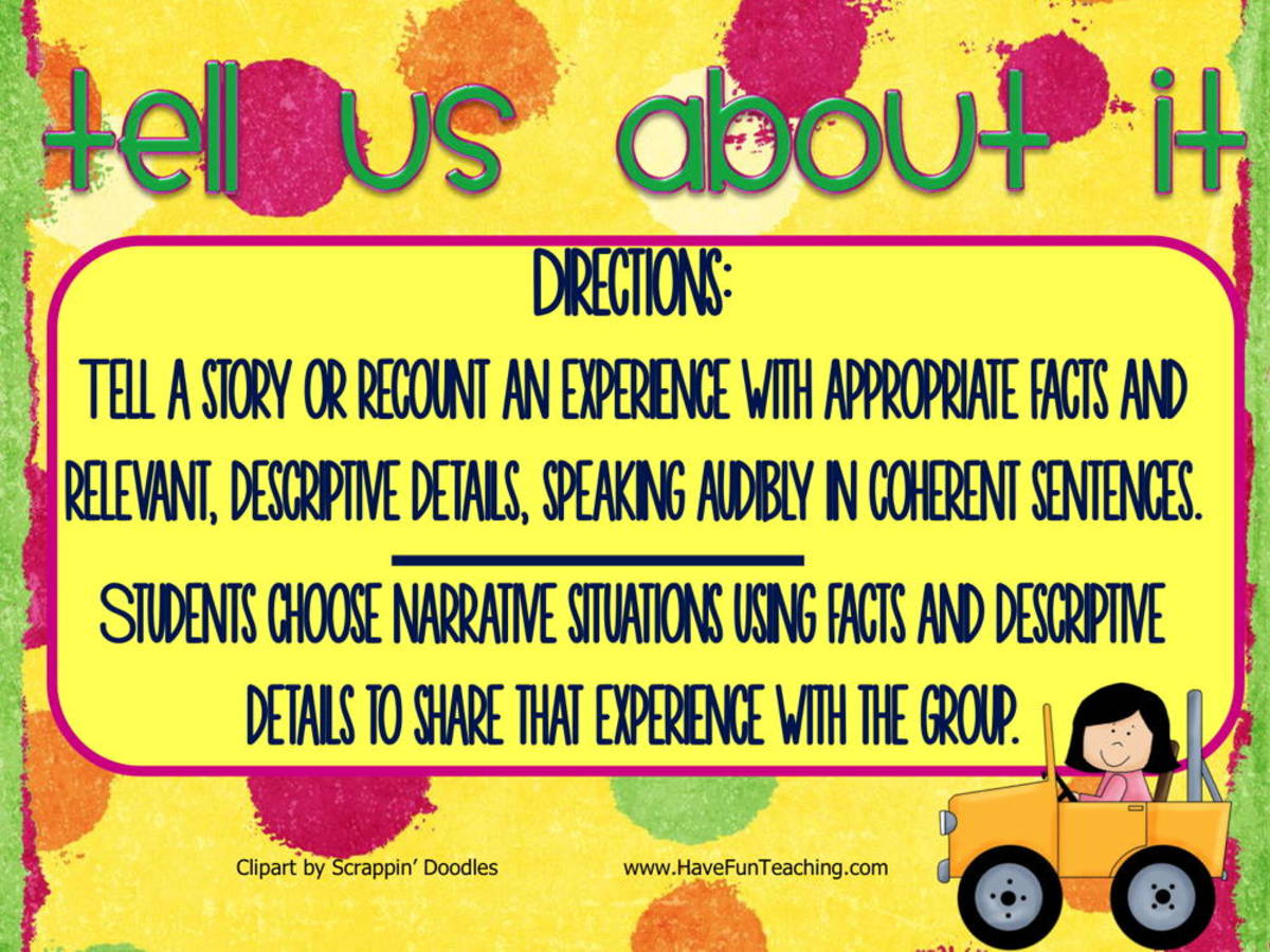 An educational teaching resource from Have Fun Teaching entitled Tell Us About It Speaking Activity downloadable at Teach Simple.