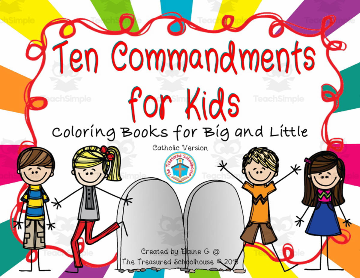 An educational teaching resource from The Treasured Schoolhouse entitled Ten Commandments for Kids Coloring Booklets - Catholic downloadable at Teach Simple.