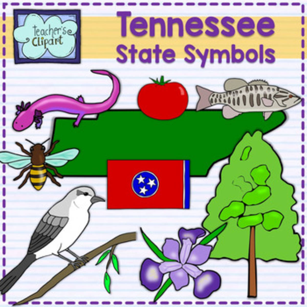 An educational teaching resource from Teacher's Clipart entitled Tennessee State Symbols Clip Art downloadable at Teach Simple.