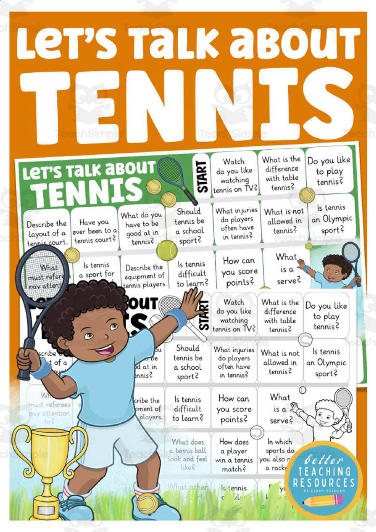 An educational teaching resource from Better Teaching Resources entitled Tennis Speaking Game downloadable at Teach Simple.