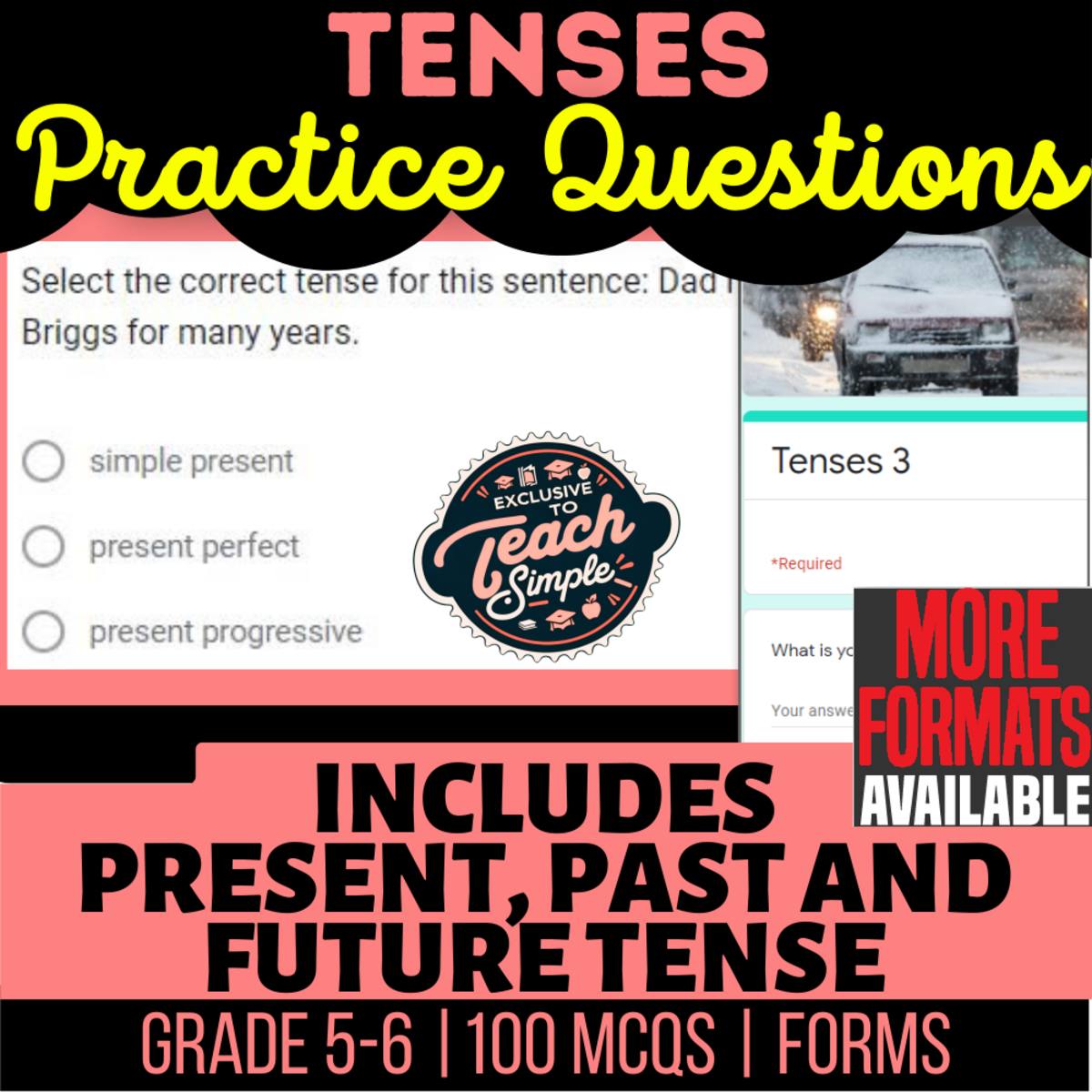 An educational teaching resource from Cored Education entitled Tenses Practice Questions - Grammar Grade 5-6 (Forms) downloadable at Teach Simple.