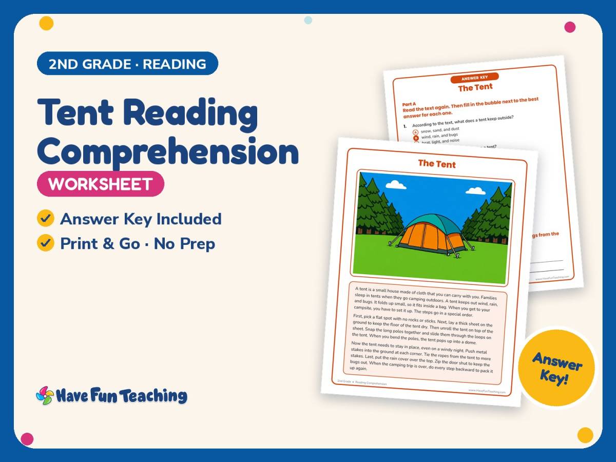 Tent Reading Comprehension Worksheet – 2nd Grade Practice + Answer Key preview
