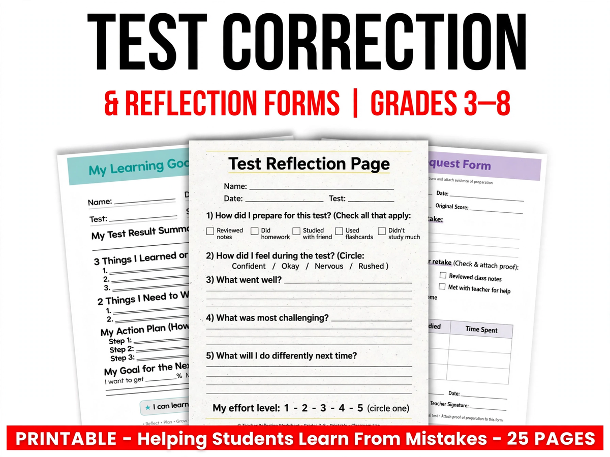 Test Correction & Reflection Forms | Grades 3–8 preview