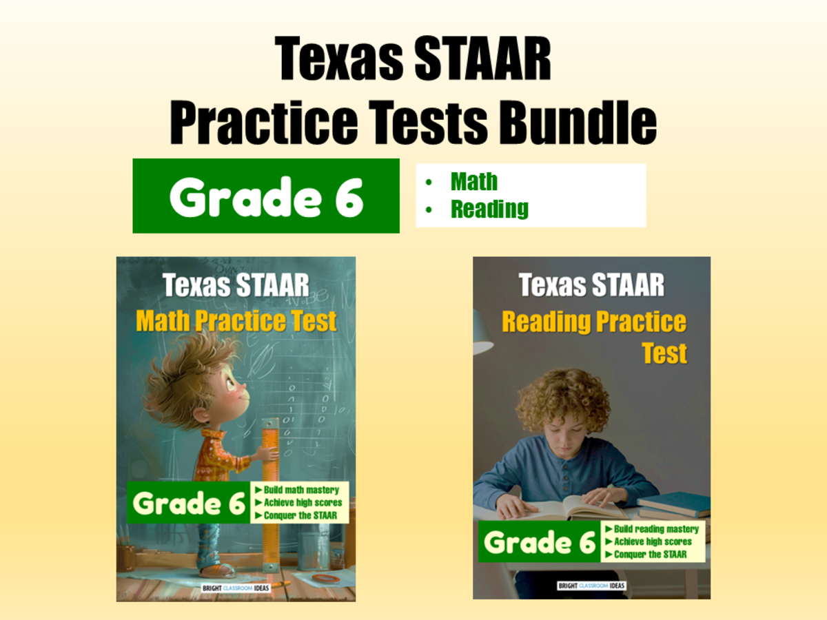 An educational teaching resource from Bright Classroom Ideas Marketplace entitled Texas STAAR Practice Tests Bundle for Grade 6 downloadable at Teach Simple.