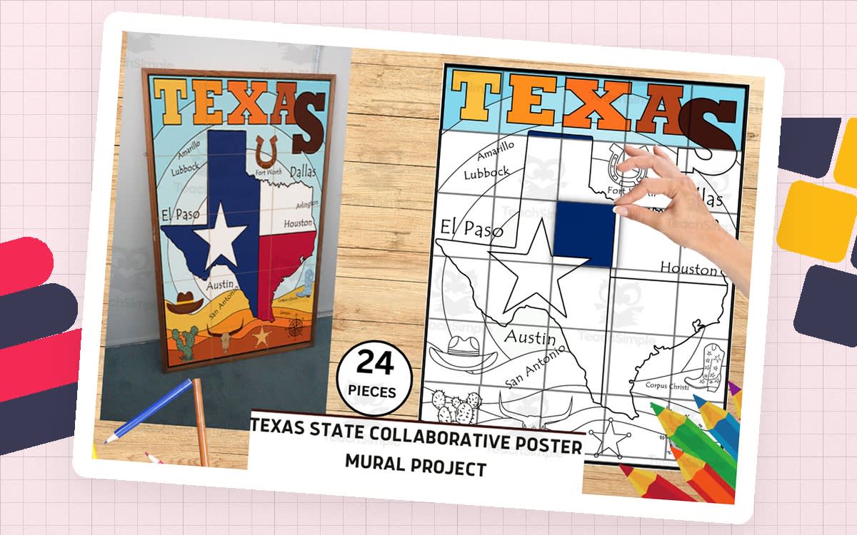 An educational teaching resource from Funnyworksheets entitled Texas State Collaborative Poster Mural Project -Texas History Activity downloadable at Teach Simple.