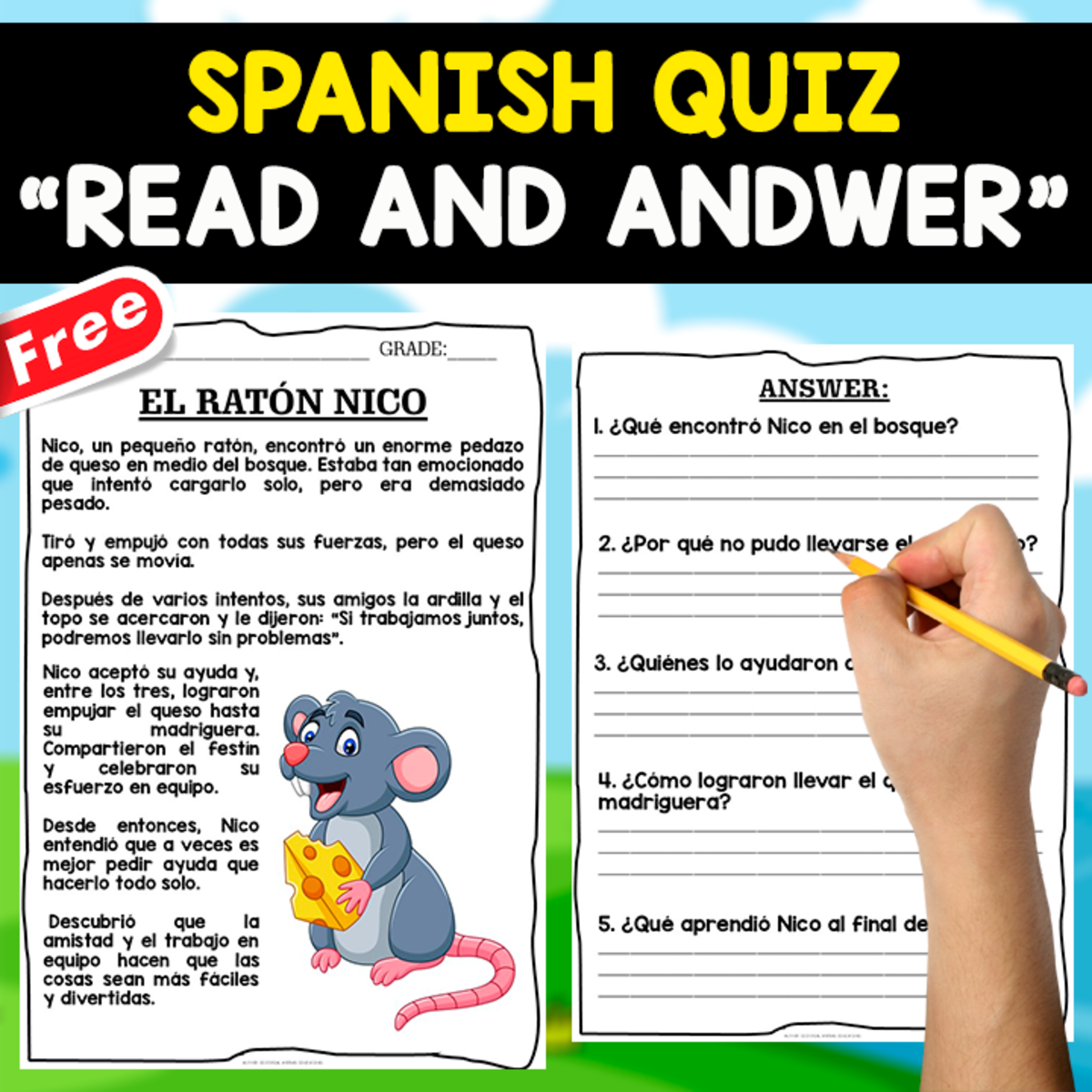 An educational teaching resource from EDITORIAL LAURA EDUCA entitled TEXT COMPREHENSION IN SPANISH | El ratón Nico downloadable at Teach Simple.