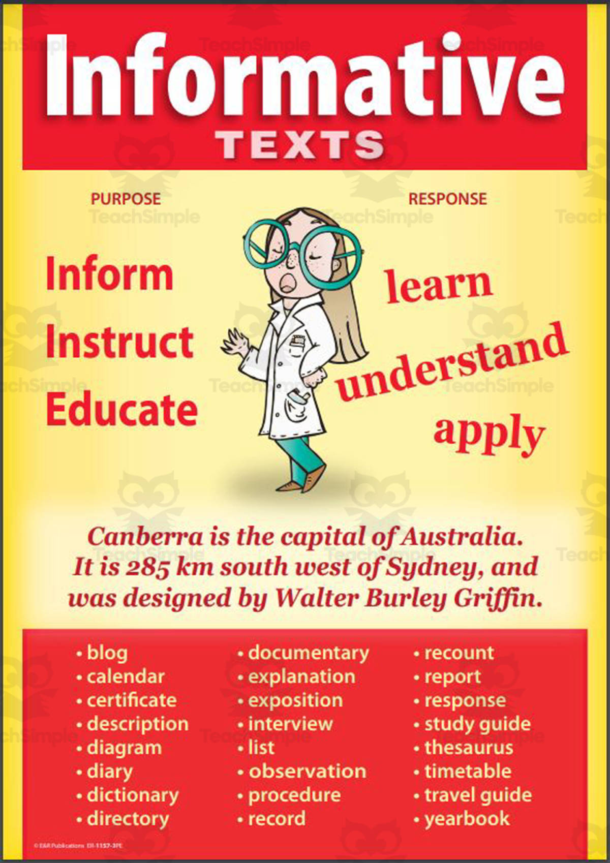 An educational teaching resource from E & R Publications entitled Text Types - Upper Primary (4 x A3 Posters) downloadable at Teach Simple.