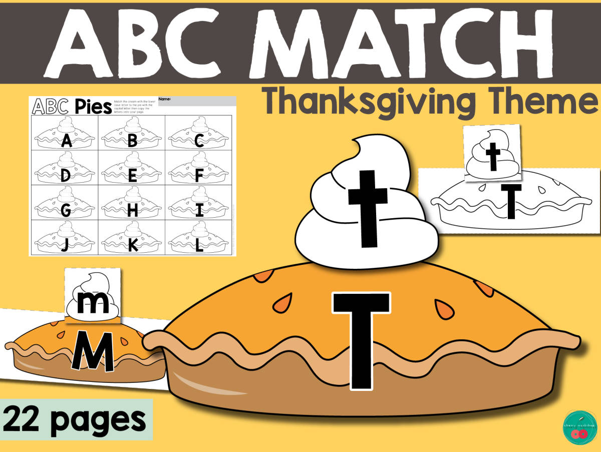 An educational teaching resource from Cherry Workshop entitled Thanksgiving ABC Match downloadable at Teach Simple.