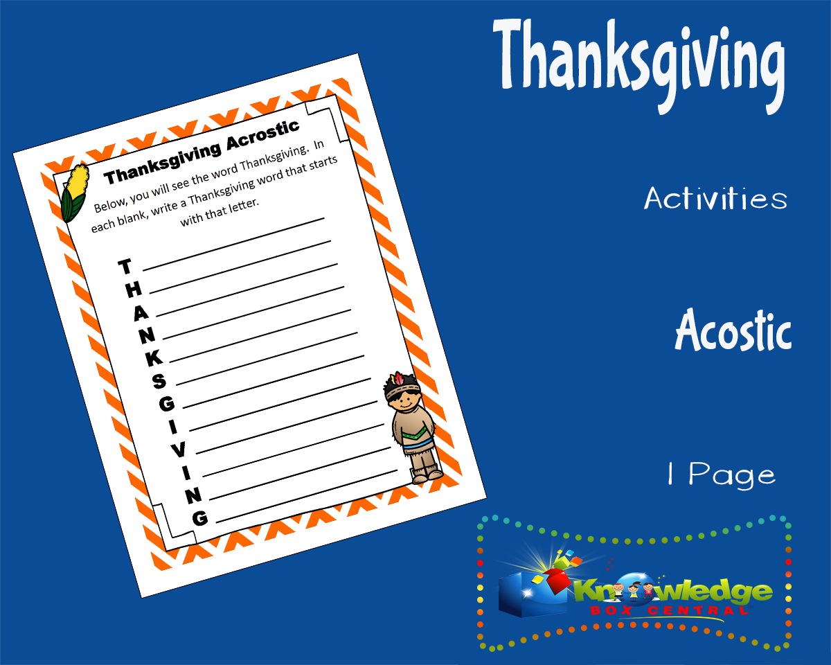 An educational teaching resource from Knowledge Box Central entitled Thanksgiving Activities: Acrostic downloadable at Teach Simple.