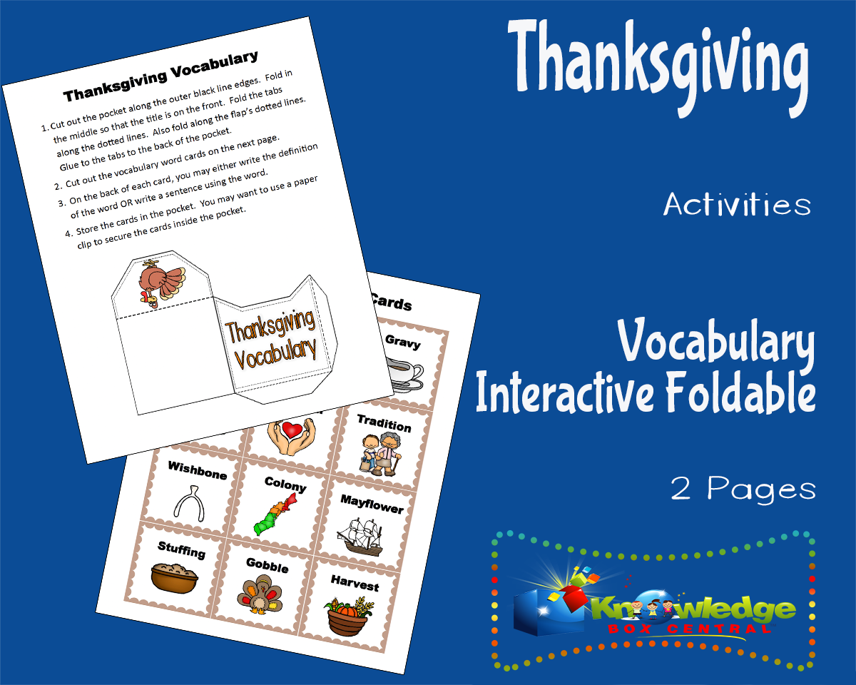 An educational teaching resource from Knowledge Box Central entitled Thanksgiving Activities: Vocabulary Interactive Foldable downloadable at Teach Simple.