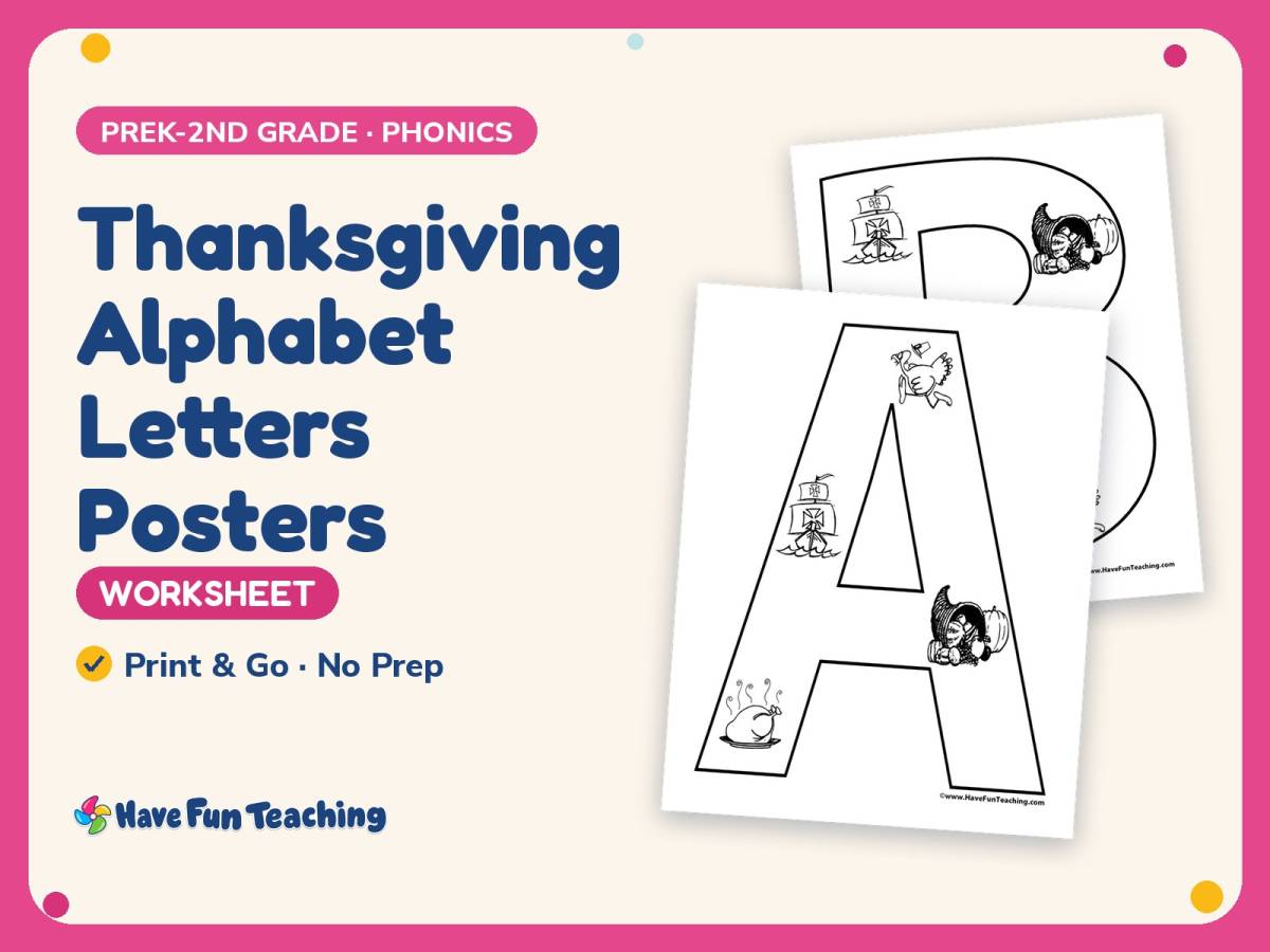 Thanksgiving Alphabet Letters Posters Worksheet – PreK-2nd Grade preview
