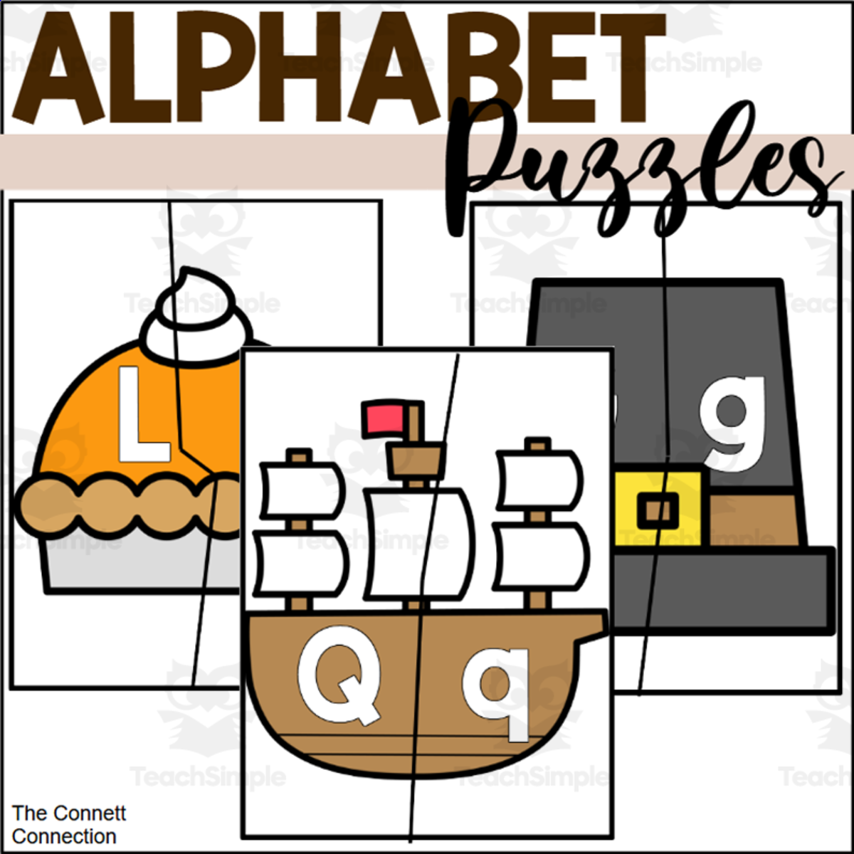 An educational teaching resource from The Connett Connection entitled Thanksgiving Alphabet Puzzles downloadable at Teach Simple.