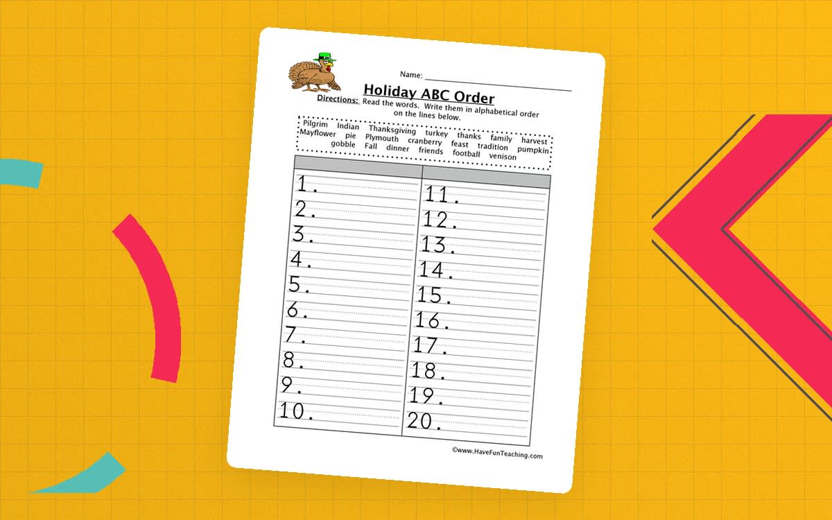 An educational teaching resource from Have Fun Teaching entitled Thanksgiving Alphabetical Order Worksheet downloadable at Teach Simple.